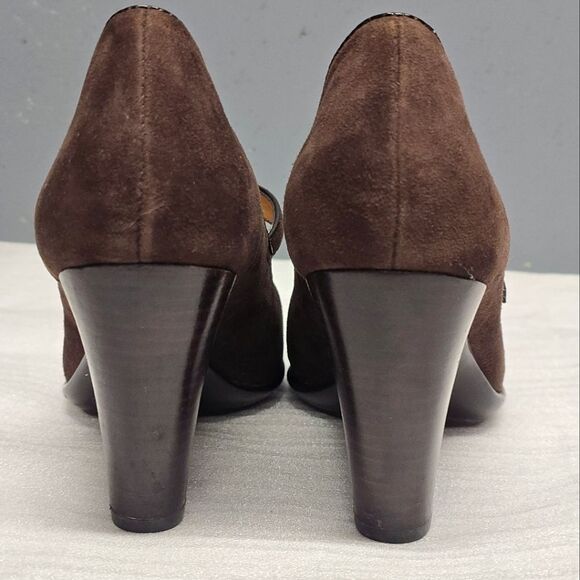 SOFFT GEVA MARY JANE SUEDE PUMPS BROWN PEEP TOE HEELS 7.5M - Picture 6 of 8
